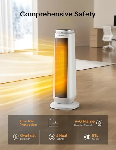 Miniatura 8 de PELONIS Calentador de espacio de torre cerámica oscilante de 23" con control remoto y termostato, calentador de piso eléctrico eficiente Blanco