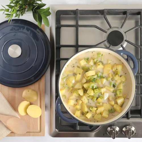 Miniatura 5 de Gibson Home Addlestone - Olla holandesa de hierro fundido esmaltado de 7 cuartos de galón con tapa, redonda, apta para horno hasta 500 °F, ideal