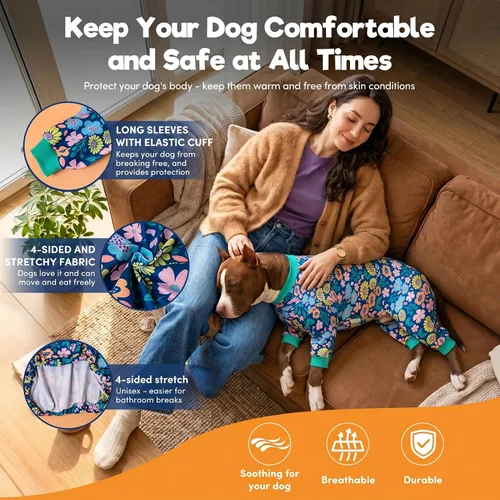 Miniatura 5 de LovinPet Onsie para Perro Después de Cirugía Perros Grandes, Ropa para Perros Grandes, Mameluco Postcirugía, Pijama de Tela Ligera Pitbull Perro