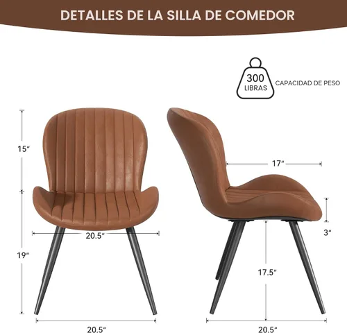Miniatura 2 de Nalupatio Juego de 2 sillas de comedor, modernas sillas de comedor con respaldo cómodo, sillas de cocina tapizadas gruesas, 19 pulgadas de altura