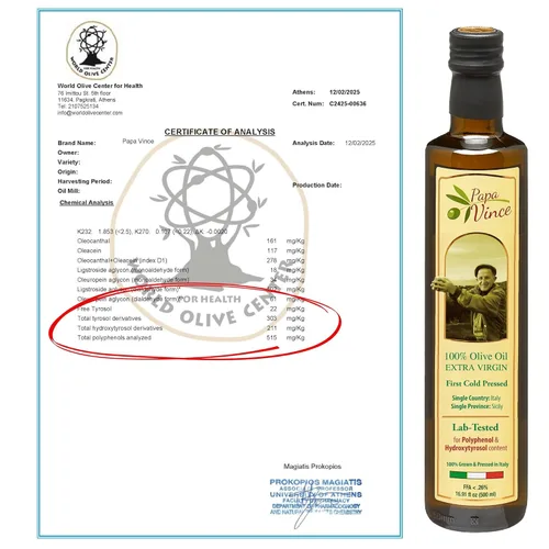 Miniatura 4 de Aceite de Oliva Extra Virgen Papa Vince - Primera Prensa en Frío de Cosecha Familiar 2024/25, Rico en Polifenoles, Sutil Acabado de Pimienta, Sin