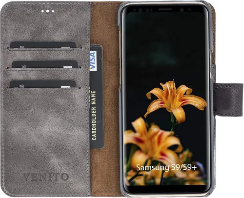 Miniatura 4 de Venito Florence - Funda de piel compatible con Samsung Galaxy S9, extra segura con bloqueo RFID, cartera desmontable para teléfono (gris decolorado)