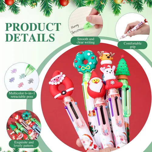 Miniatura 2 de 24 bolígrafos de Navidad 6 en 1, multicolor, retráctiles, 6 colores, árbol de Navidad, Papá Noel, muñeco de nieve, regalos de fiesta de fin de año
