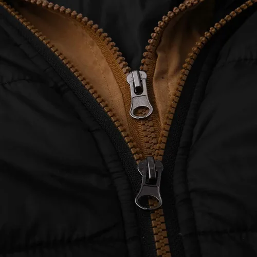Miniatura 68 de WENKOMG1 Chaleco con capucha con doble cremallera para hombre, abrigo de color sólido, abrigo cálido y grueso, sin mangas, chaqueta suelta