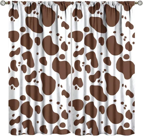 Miniatura 29 de Cortinas con estampado de piel de vaca, cortinas de piel de granja occidental, cortinas rústicas de granja de vaca marrón y blanca para niños, Piel
