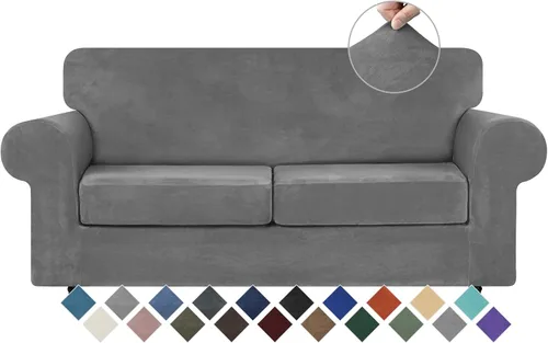 Miniatura 36 de WEERRW 4 Piezas Fundas de Terciopelo de Alta Elasticidad para Sofá de 3 Cojines Fundas de Sofá, Protector de Muebles Lavable con Parte Inferior