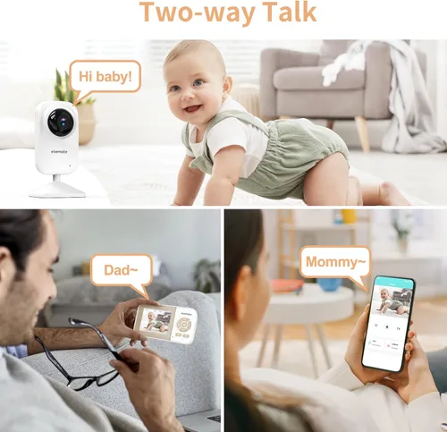 Miniatura 7 de ebemate Monitor de video para bebés con dos cámaras, pantalla LCD de 2.8 pulgadas con monitor de cámara de conversación de 2 vías y 5 canciones