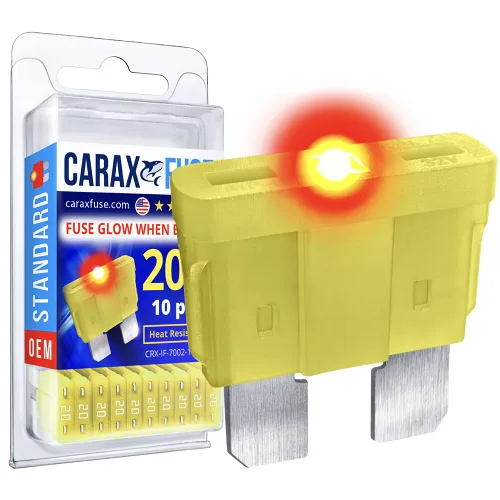 CARAX Fusible incandescente – Fusible Premium estándar/hoja regular ATC/ATO/ATS – Kit de 20 A 10 piezas – Fusible automotriz LED brillante al soplar