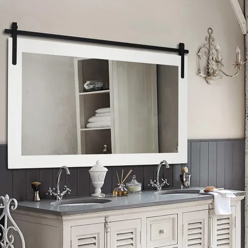 Miniatura 9 de PAIHOME Espejo de Baño Blanco Grande, Espejo Cuadrado Rústico Horizontal de Granja para Pared, Espejos de Tocador con Marco de Madera, Decoración