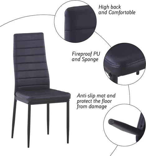Miniatura 5 de Juego de mesa de comedor redonda de vidrio templado para 4, juego de mesa de cocina moderna de 5 piezas con 4 sillas tapizadas para cocina y comedor