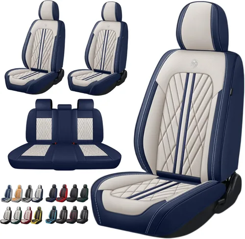 Miniatura 25 de Juego de fundas de asiento de automóvil de cuero nappa impermeables y transpirables de ajuste universal, cojín protector para vehículo automotriz