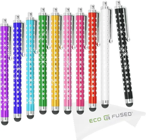 Eco-Fused Paquete de 10 bolígrafos de metal brillante, universales, compatibles con todos los dispositivos de pantalla táctil capacitiva, para iPad,