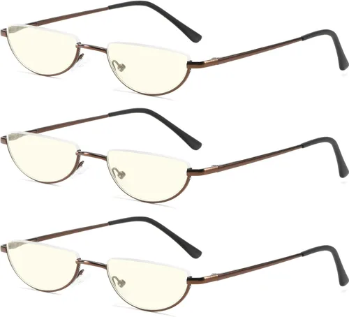 Miniatura 6 de Lentes de lectura de media luna, anti luz azul, rayos UV, medio marco semi lente delgado con bisagra de resorte con funda para hombres y mujeres
