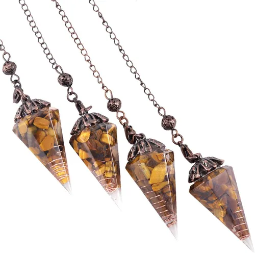 Miniatura 5 de TUMBELLUWA - Péndulo de punta de cristal facetado para reiki para radiestesia de adivinación, piedras de cuarzo hexagonal curativas, péndulo