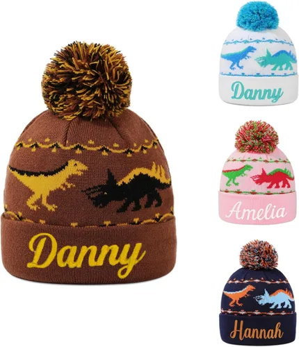 Gorros personalizados de dinosaurio para bebé, sombrero personalizado para niños, sombrero bordado con nombre para niño y niña