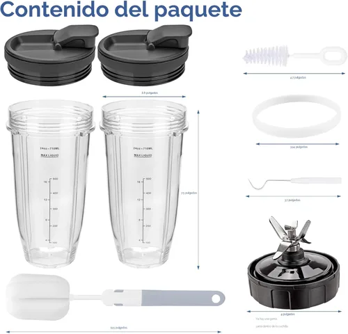 Miniatura 4 de Piezas de repuesto para tazas de licuadora Ninja, paquete de 2 tazas de licuadora de 24 onzas con tapas para beber y sellar, cuchilla de repuesto