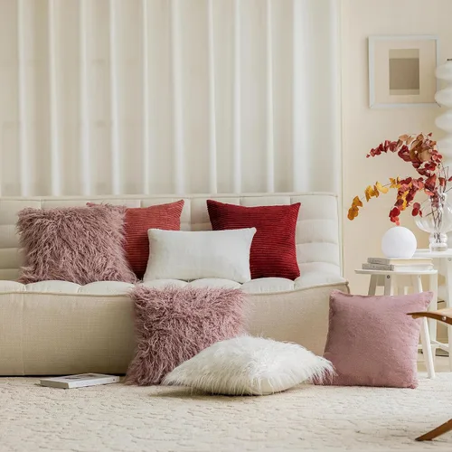 Miniatura 2 de Home Brilliant Juego de 2 fundas de almohada de 18 x 18 pulgadas, color rosa polvoriento, fundas de almohada peludas y esponjosas de 18 x 18 Rosa