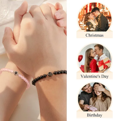 Miniatura 6 de Tarsus Regalos para parejas, pulseras con texto en inglés "I Love You" en 100 idiomas para novio, novia, él, ella, BF GF