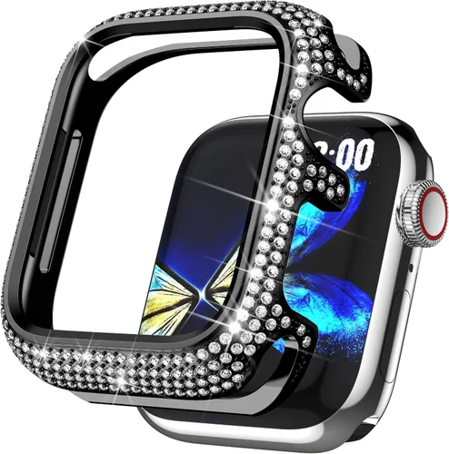 Miniatura 10 de Bling Cases - Fundas compatibles con Apple Watch de 1.61 pulgadas (1.614 in) Series 7 y Series 8, funda protectora de metal inoxidable con diamantes