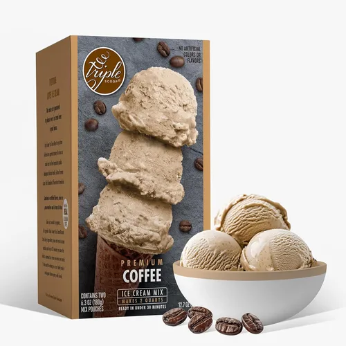 Triple Scoop - Mezcla de helado de café prémium para hacer helados. Simple, fácil, delicioso. De mezcla gourmet a máquina en 5 minutos, hace 2