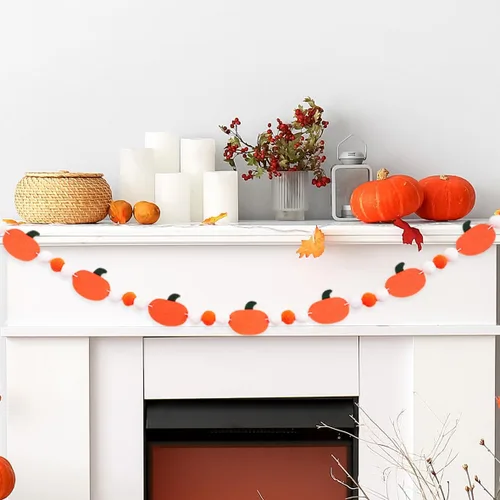 Miniatura 8 de JSDJ Cartel de Feliz Halloween, guirnalda de fieltro con decoraciones de calabaza araña, suministros de fiesta para uso en interiores, pared