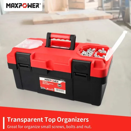 Miniatura 8 de MAXPOWER Caja de herramientas de 16 pulgadas, caja de herramientas pequeña de plástico con pestillo y bandeja extraíble, caja de herramientas