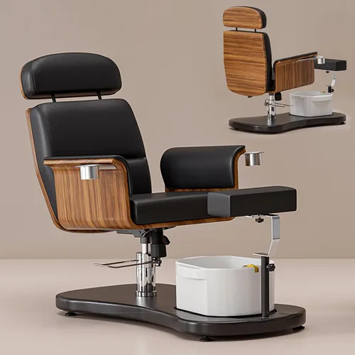 VARONXE Silla de pedicura reclinable giratoria 360, sin fontanería, para tecnología de uñas, estación de pedicura con asiento ajustable, reposapiés