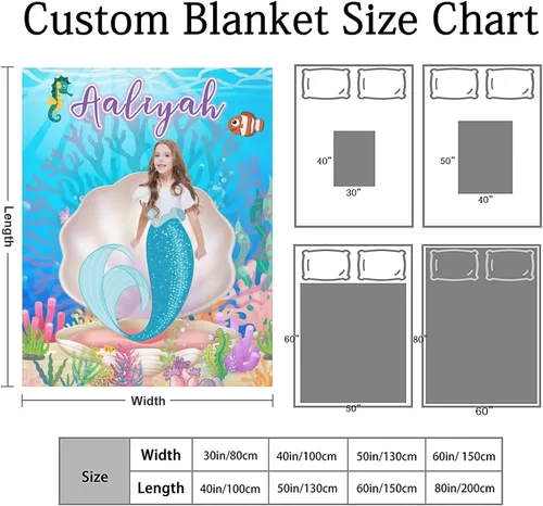 Miniatura 6 de Artsadd Manta de sirena personalizada para niños, niños pequeños a recién nacidos, manta de forro polar de 50 x 60 pulgadas Sirena-1