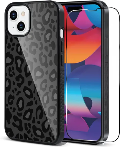 Miniatura 56 de TEAUGHT Compatible con iPhone 11 Funda con patrón lindo estampado de leopardo negro guepardo + protector de pantalla a prueba de golpes, funda