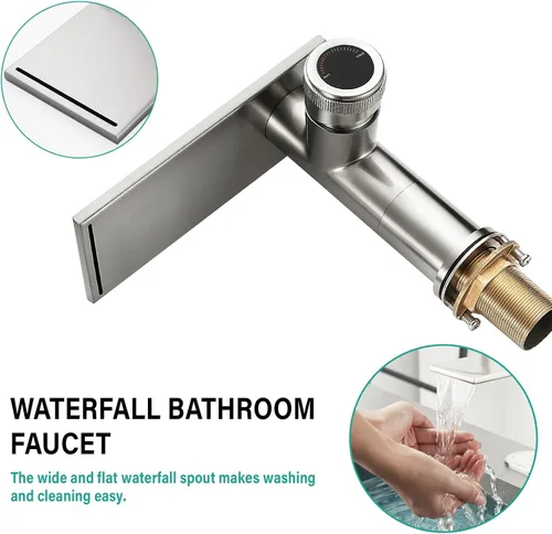 Miniatura 7 de becola Grifo Moderno de Lavabo de Baño, Grifo de Fregadero de Níquel Cepillado, Mezclador de Cuenco de Agua Fría y Caliente de Un Solo Orificio