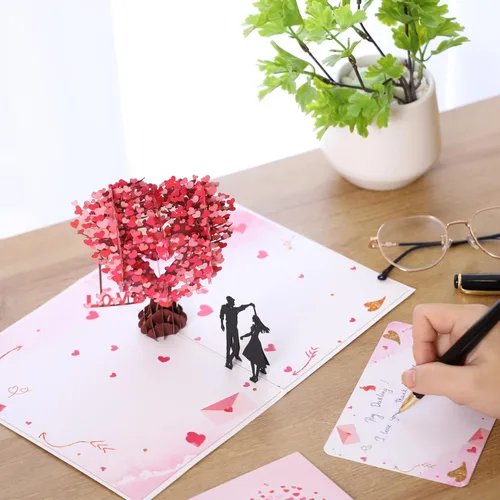 Miniatura 4 de Tarjeta desplegable de aniversario, tarjeta de boda en forma de árbol de amor 3D para pareja, para ella, esposa, marido, él, pareja; Regalo ideal