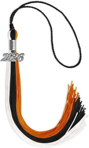 Miniatura 97 de Endea Graduation Borla de triple color con gota de fecha plateada (negro/dorado/granate, 2020)