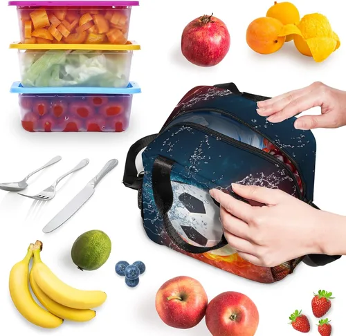 Miniatura 2 de Bolsa de almuerzo de fútbol con aislamiento, bolsa de comida de gran capacidad para niños, mujeres y hombres, bolsa enfriadora, impermeable, correa