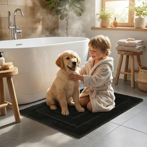 Miniatura 5 de GRANNY SAYS Alfombra de baño negra, alfombras de baño antideslizantes para baño, súper suaves y absorbentes de agua, alfombras de baño de Negro