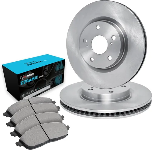 R1 Concepts Kit de freno delantero para Nissan Sentra 2013-2019| Rotores de freno en blanco | Kit de pastillas de freno y rotores de cerámica