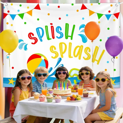 Miniatura 4 de MEHOFOND Fondo salpicado de salpicaduras de 7 x 5 pies, fondo de fiesta de verano en la piscina, fondo de cumpleaños, pelota de playa, tema de agua