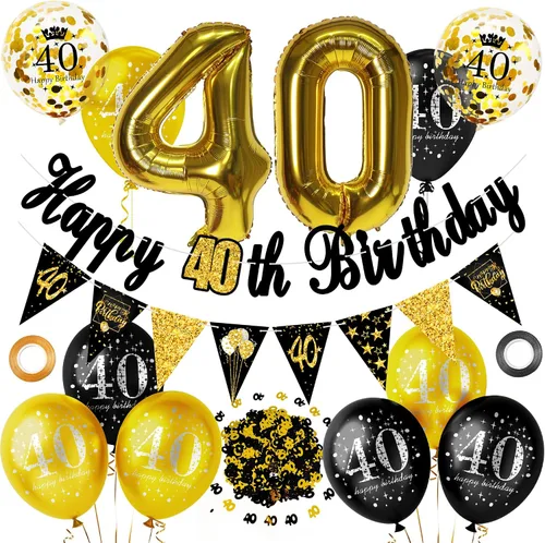 Miniatura 8 de Decoraciones de fiesta de cumpleaños número 16 para hombres y mujeres, negro y dorado, cartel de feliz cumpleaños negro y dorado, globos de feliz