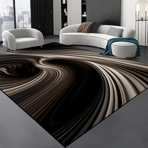 Miniatura 16 de Alfombra geométrica abstracta negra/marrón/naranja de 6x8 pies - Alfombra lavable multicolor moderna retro, alfombra antideslizante