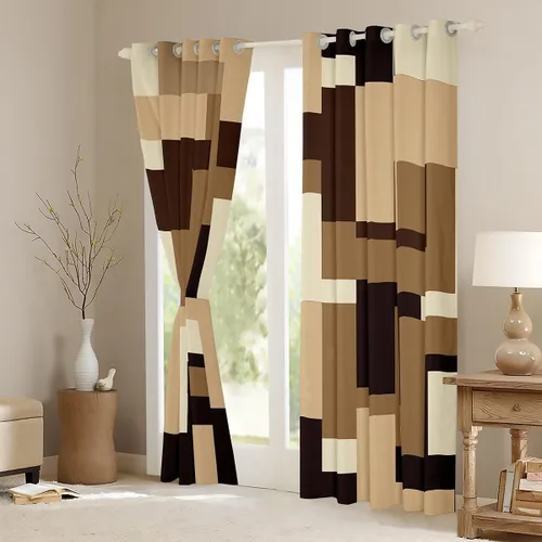 Miniatura 3 de Cortinas geométricas a rayas para dormitorio, niños, arte abstracto retro, rectangular, cortinas de oscurecimiento rectangulares para mujeres