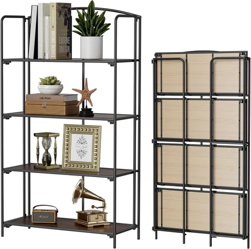 Miniatura 21 de Crofy - Estantería plegable sin montaje para sala de estar, estantería plegable de 2 niveles en color negro para oficina en casa, organizador