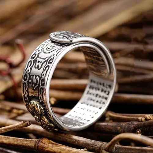 Miniatura 3 de Feng Shui Pixiu Mantra Ring, 2 anillos Feng Shui para hombres y mujeres, Feng Shui Pixiu Mani Mantra Protection Ring, Feng Shui Ring para riqueza