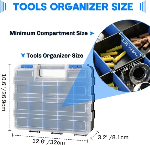 Miniatura 2 de Organizador de piezas pequeñas Caja de almacenamiento para herramientas, caja de herramientas con 34 compartimentos, caja organizadora de doble