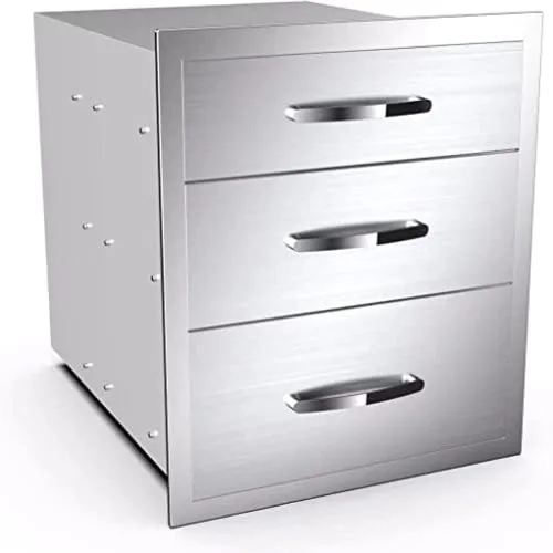 Miniatura 22 de Cajones dobles de acero inoxidable de montaje empotrado con asas empotradas para cocinas al aire libre o isla de barbacoa, 30 pulgadas de ancho x