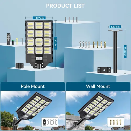 Miniatura 7 de VOOJOY Luces solares de calle de 8000 W para exteriores, impermeables, del atardecer al amanecer, luces solares al aire libre, luz LED de seguridad