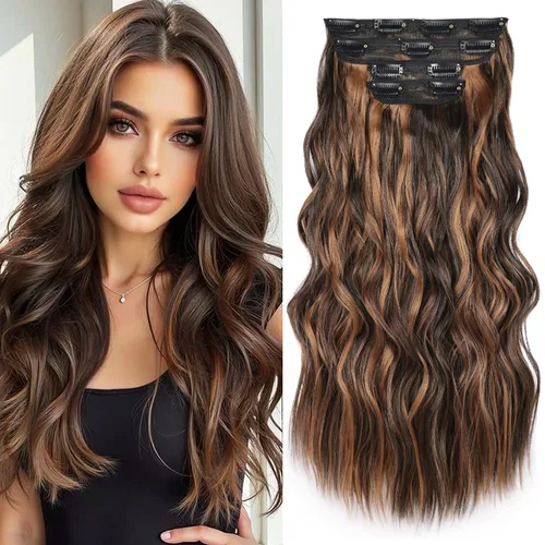 Miniatura 19 de Extensiones de cabello rubio con clip, de 22 pulgadas, extensiones de cabello largo y rizado con clip, 4 unidades, extensiones de cabello sintético