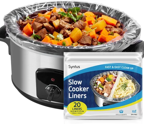 Syntus Revestimientos para ollas Crock, 20 unidades de 10.5 x 17.5 pulgadas de tamaño pequeño para ollas de 1 a 3 cuartos de galón, bolsas de cocina