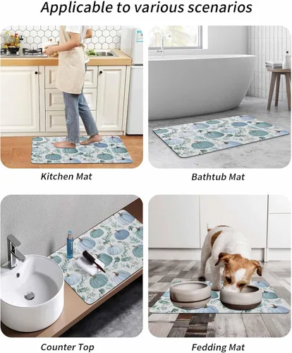 Miniatura 9 de Tapete de baño de eucalipto a cuadros para bañera, antideslizante, de secado rápido y absorbente, tierra de diatomeas, cocina, ducha, fregadero