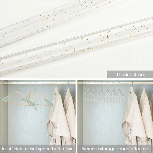 Miniatura 4 de Weysat 20 perchas de acrílico transparente de plástico dorado con purpurina antideslizante para ahorrar espacio, traje resistente para colgar ropa