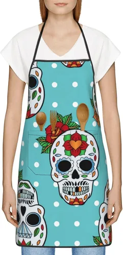 Miniatura 2 de Delantal de calavera de azúcar, delantales de cocina para hombres y mujeres, delantal de cocina, delantal de chef, delantales de jardín ajustables