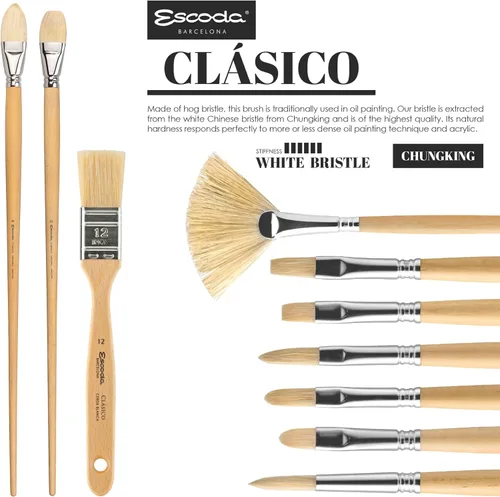 Miniatura 4 de Escoda Clasico Series 2360 Artist - Brocha para pintura al óleo y acrílica, cerdas de cerdo chungking, moteado plano, tamaño 12 Mottler